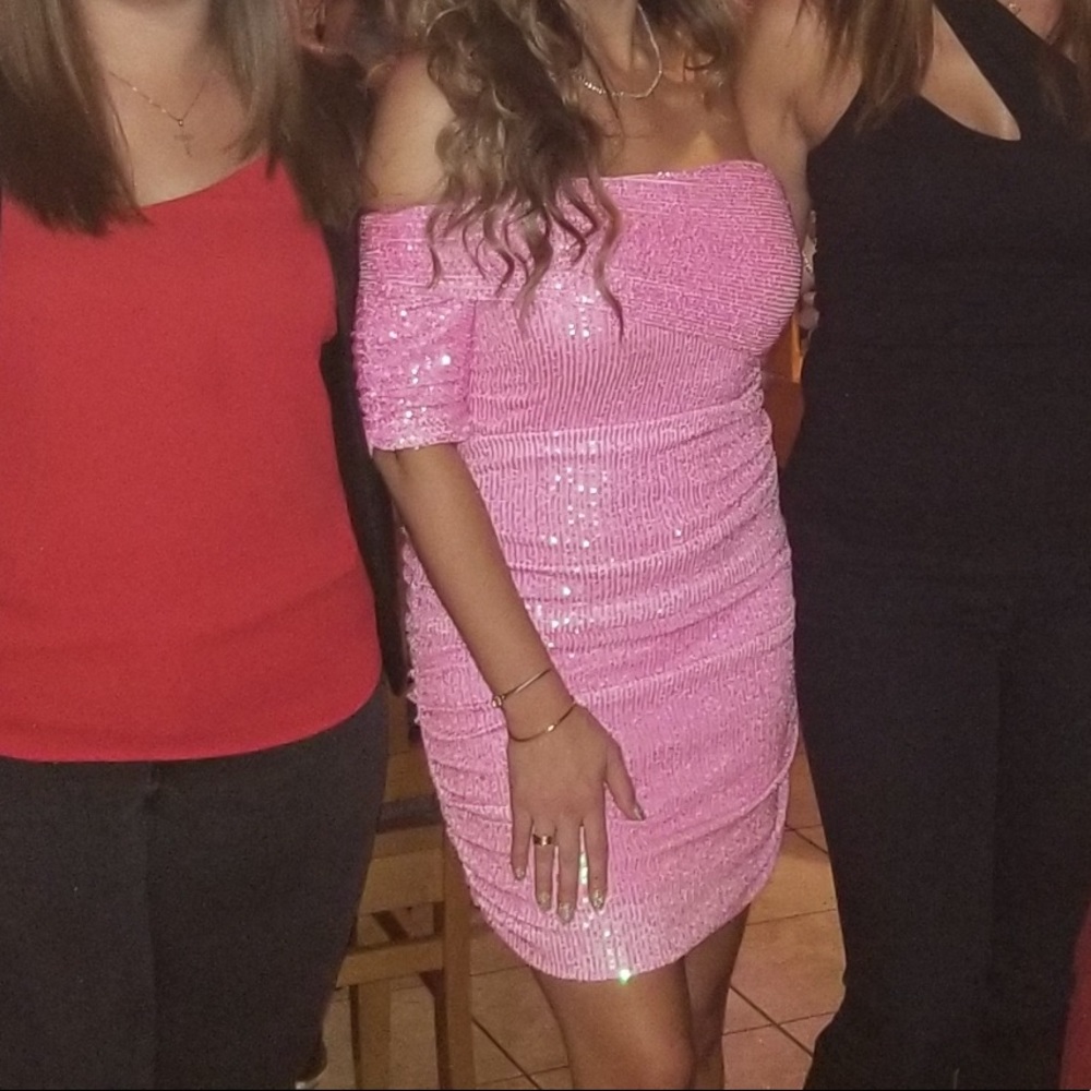 Club L Neon Pink Sequin Mini Dress